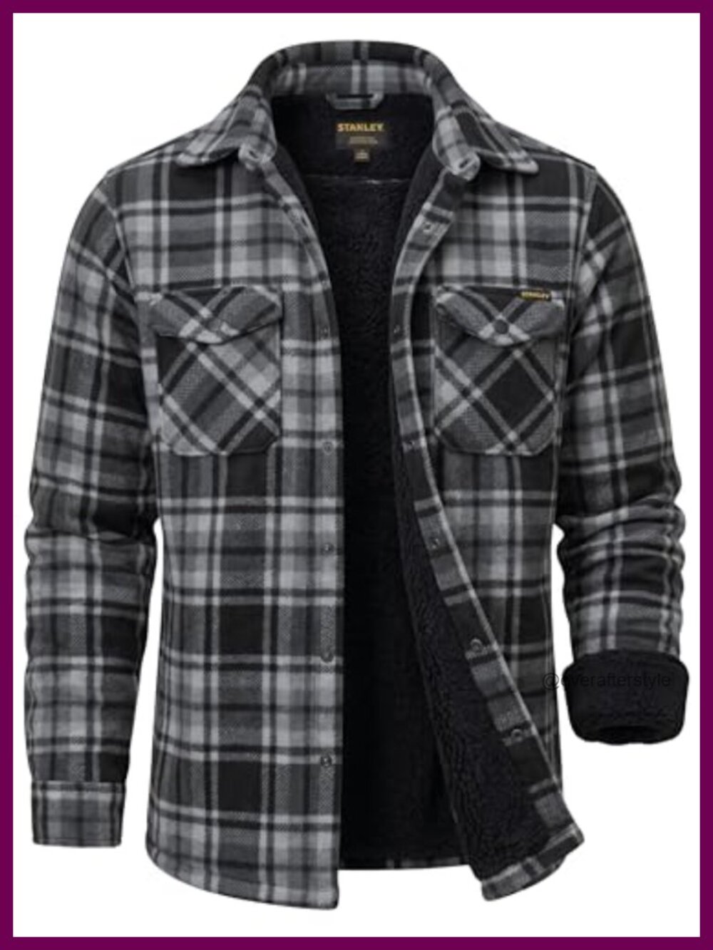 Sherpa Lined Flannel Shacket Snap Front Workwear